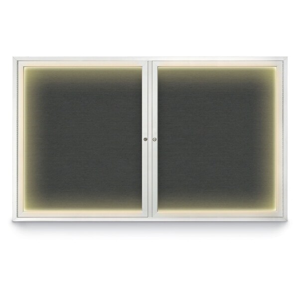 Indoor Enclosed Combo Board, 42"x32", Blk Frame/Wht Porc & Medium Grey